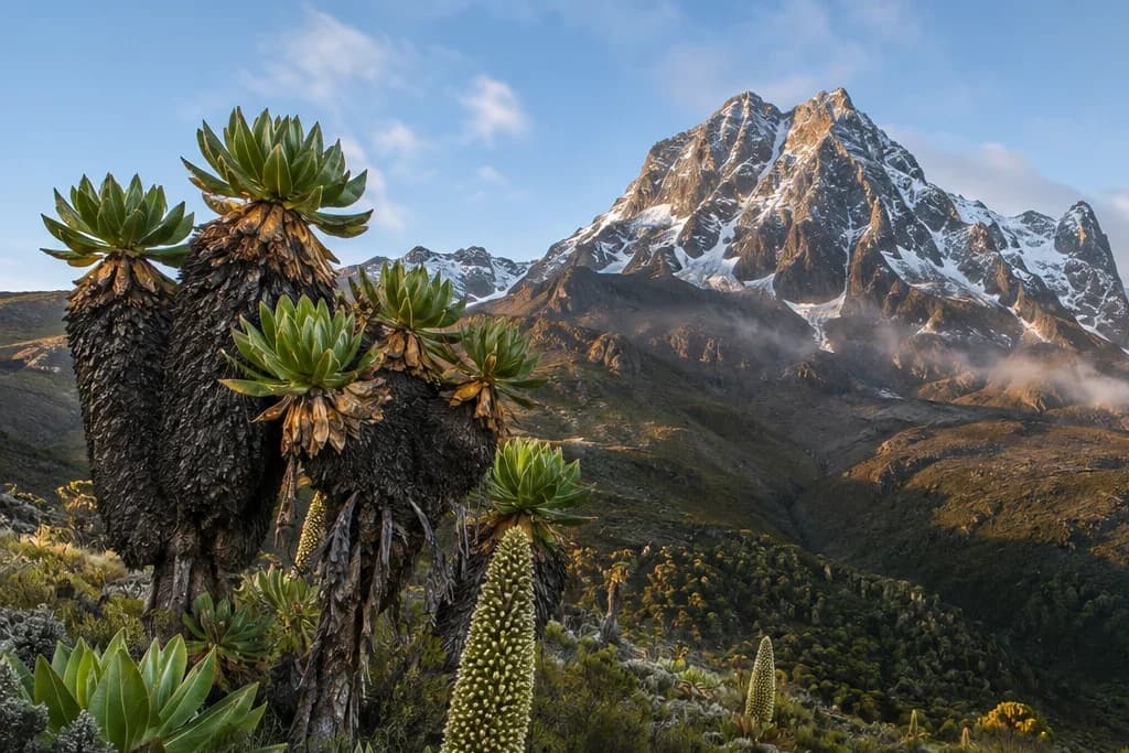 Guided mountain or escarpment trail planning artwork for Mount Kenya National Park