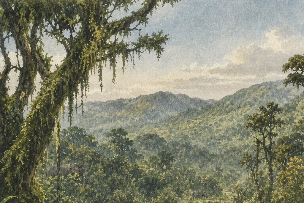 Guided mountain or escarpment trail planning artwork for Aberdare National Park