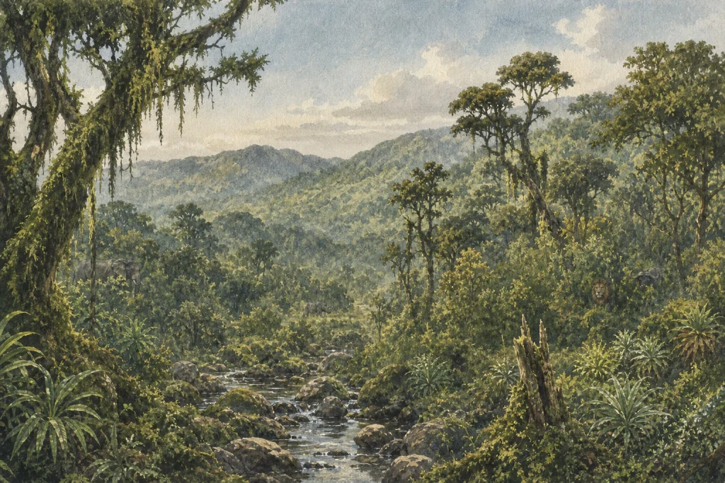 Aberdare National Park habitat and landscape artwork