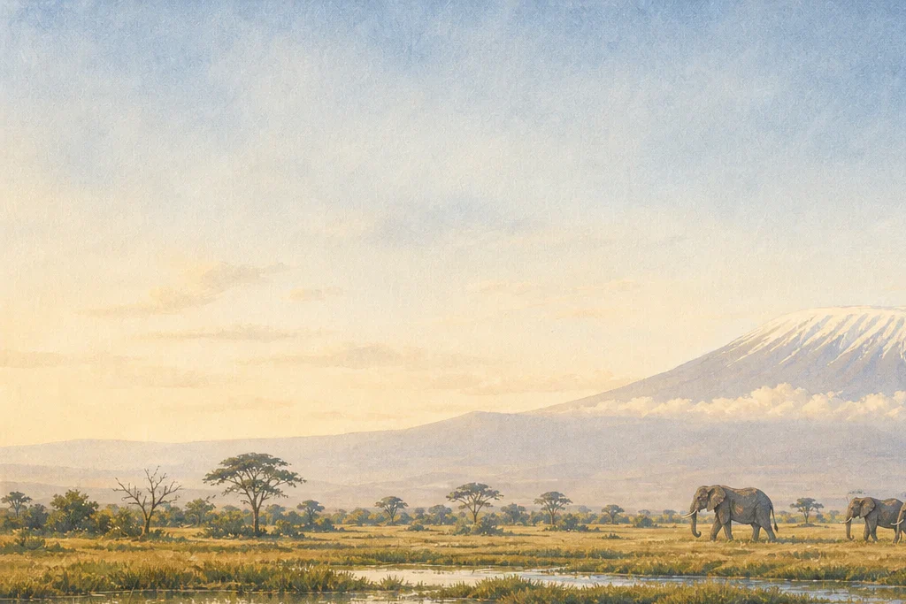 Guided wildlife drive planning artwork for Amboseli National Park