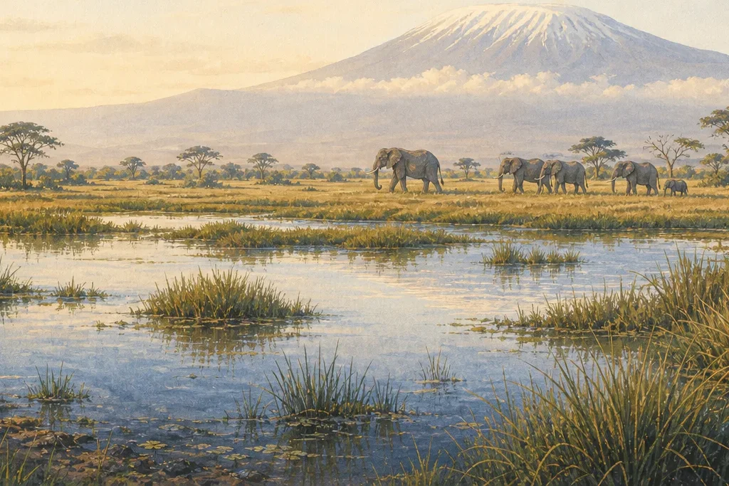 Landscape photography planning artwork for Amboseli National Park