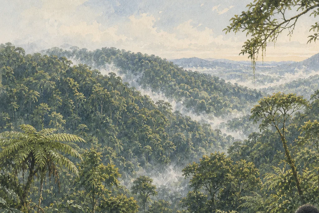 Guided forest walk planning artwork for Bwindi Impenetrable National Park