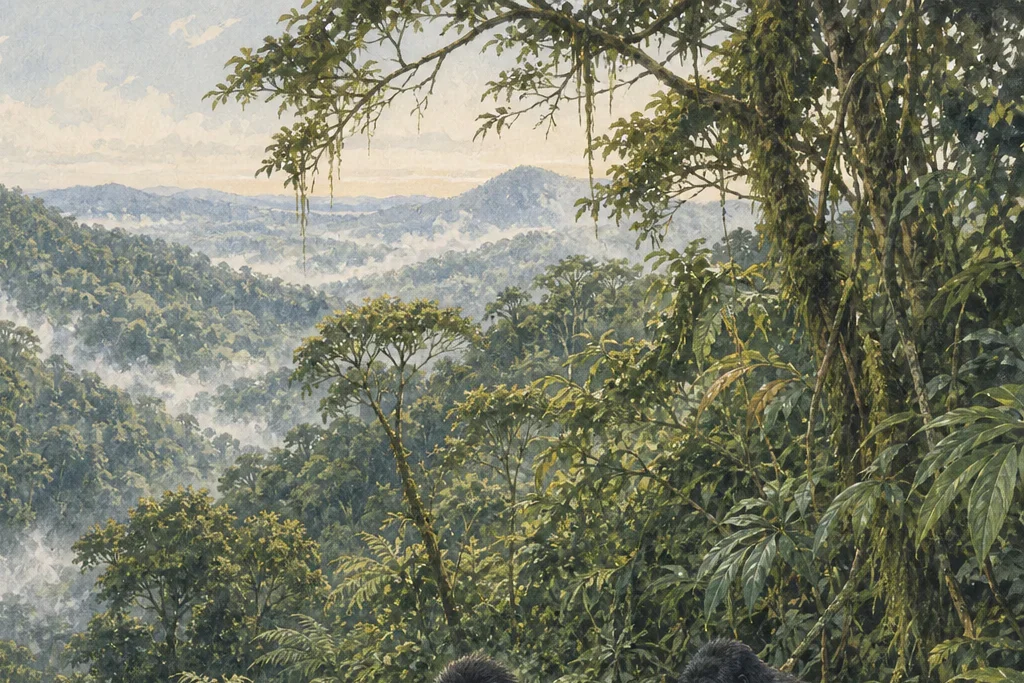 Forest birding planning artwork for Bwindi Impenetrable National Park