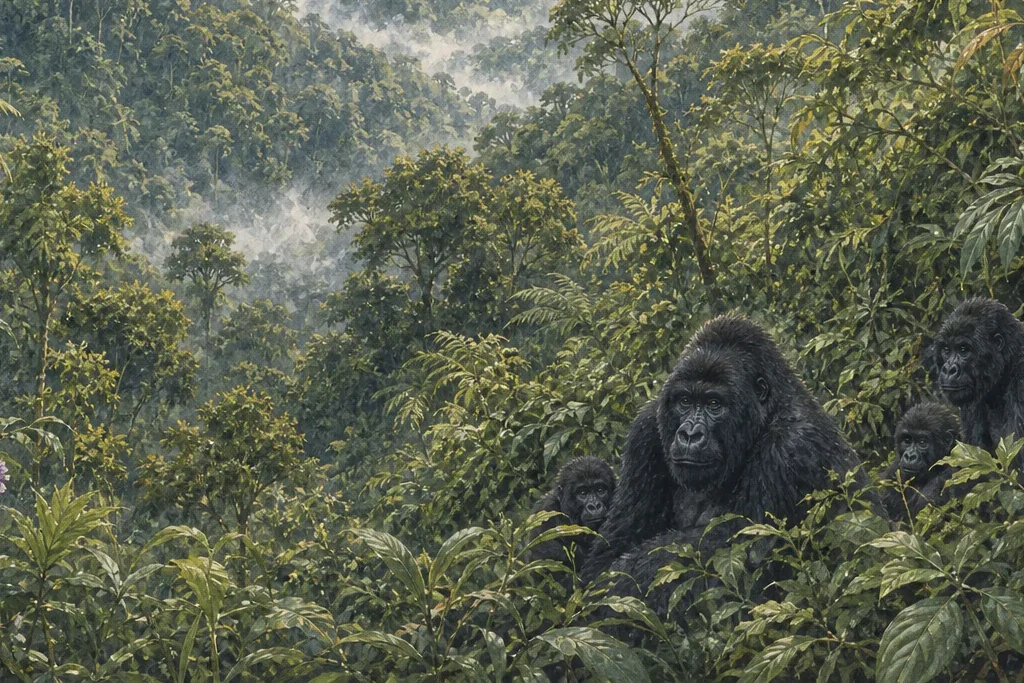 Primate and canopy observation planning artwork for Bwindi Impenetrable National Park