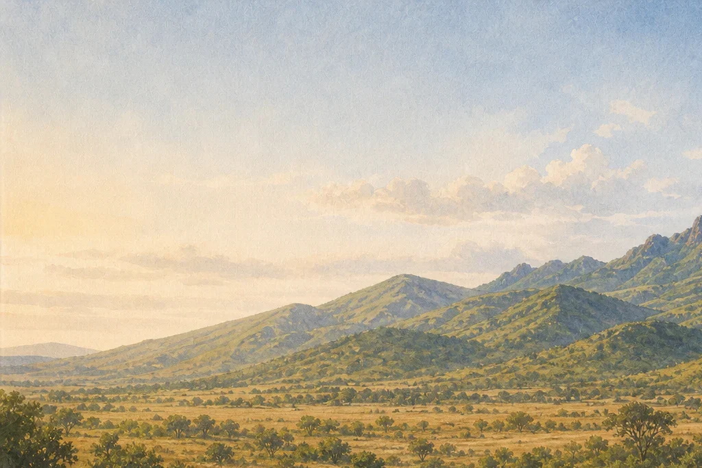 Guided mountain or escarpment trail planning artwork for Chyulu Hills National Park