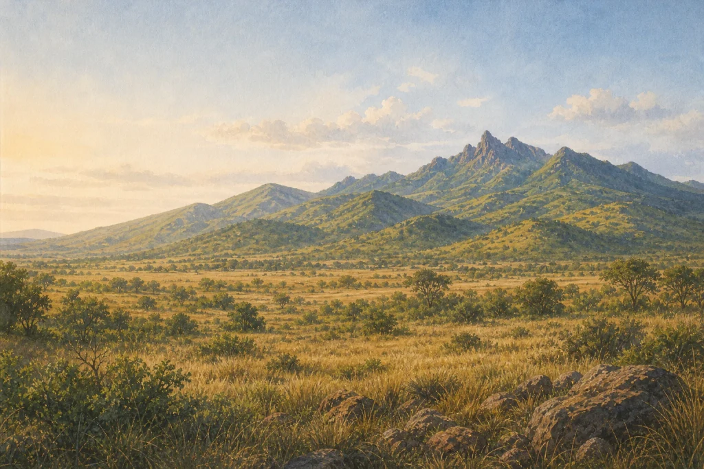 Chyulu Hills National Park habitat and landscape artwork