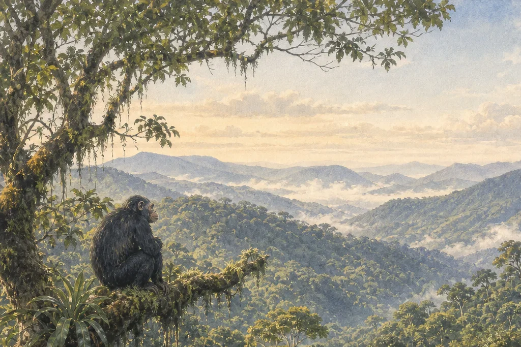 Guided forest walk planning artwork for Kibale National Park