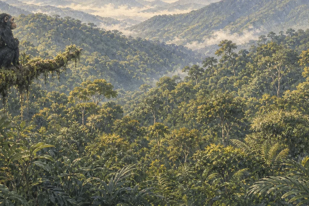 Primate and canopy observation planning artwork for Kibale National Park