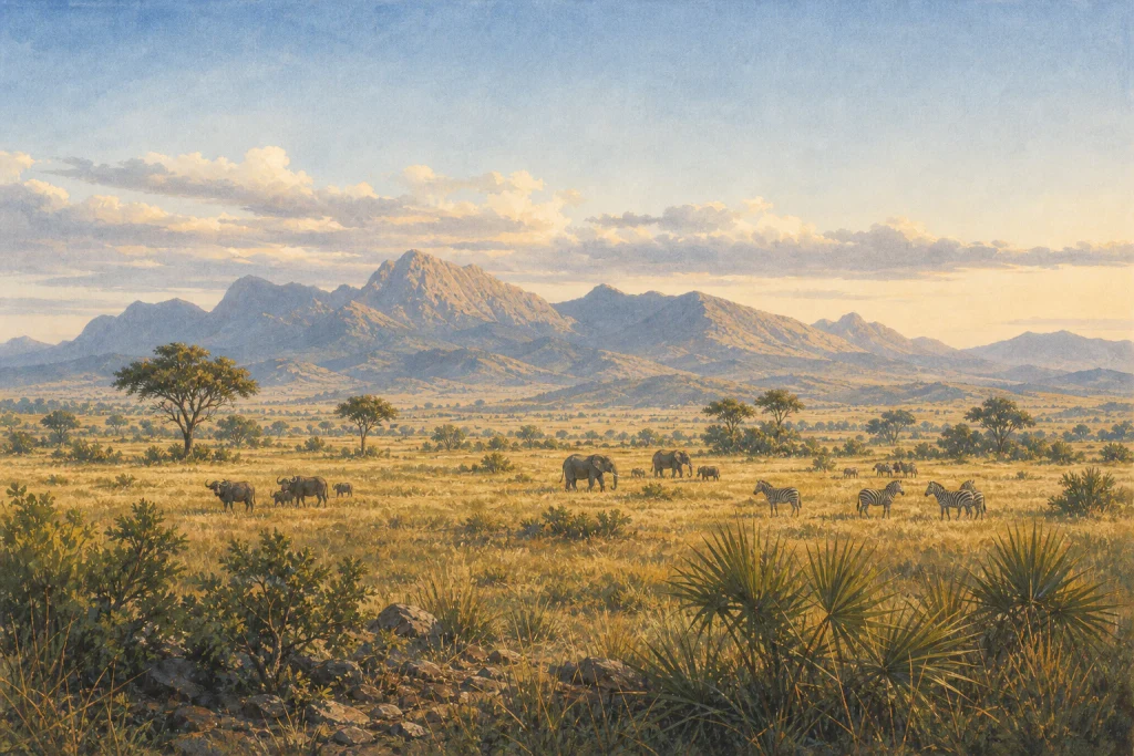 Kidepo Valley National Park habitat and landscape artwork