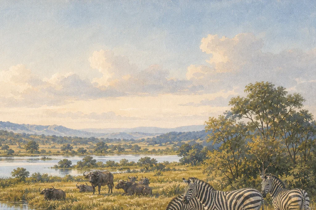 Wetland birding planning artwork for Lake Mburo National Park