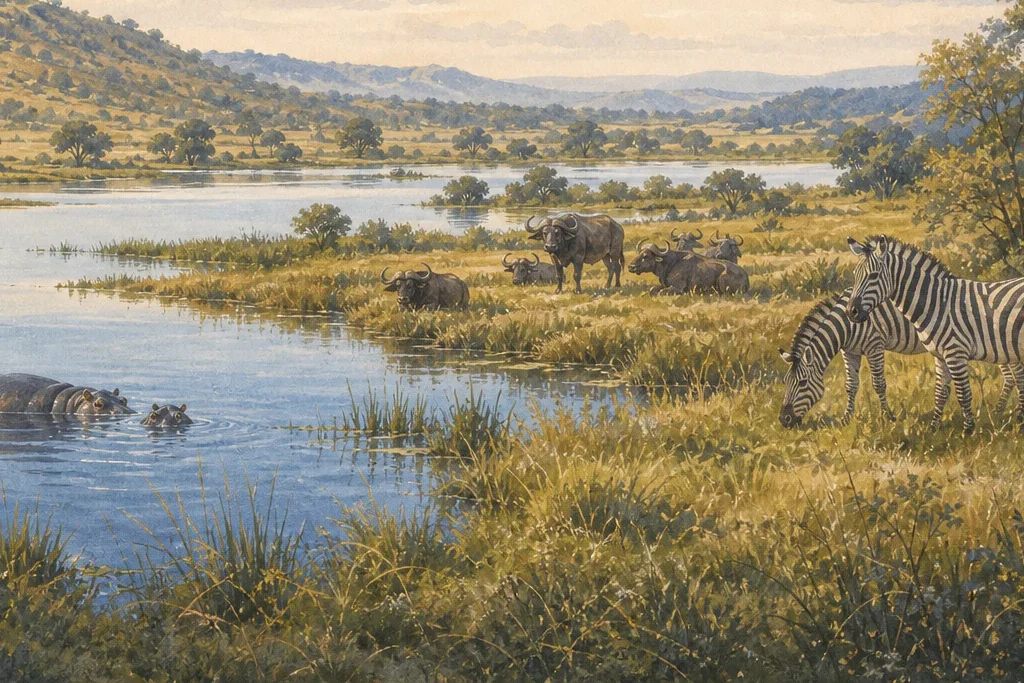 Landscape interpretation planning artwork for Lake Mburo National Park