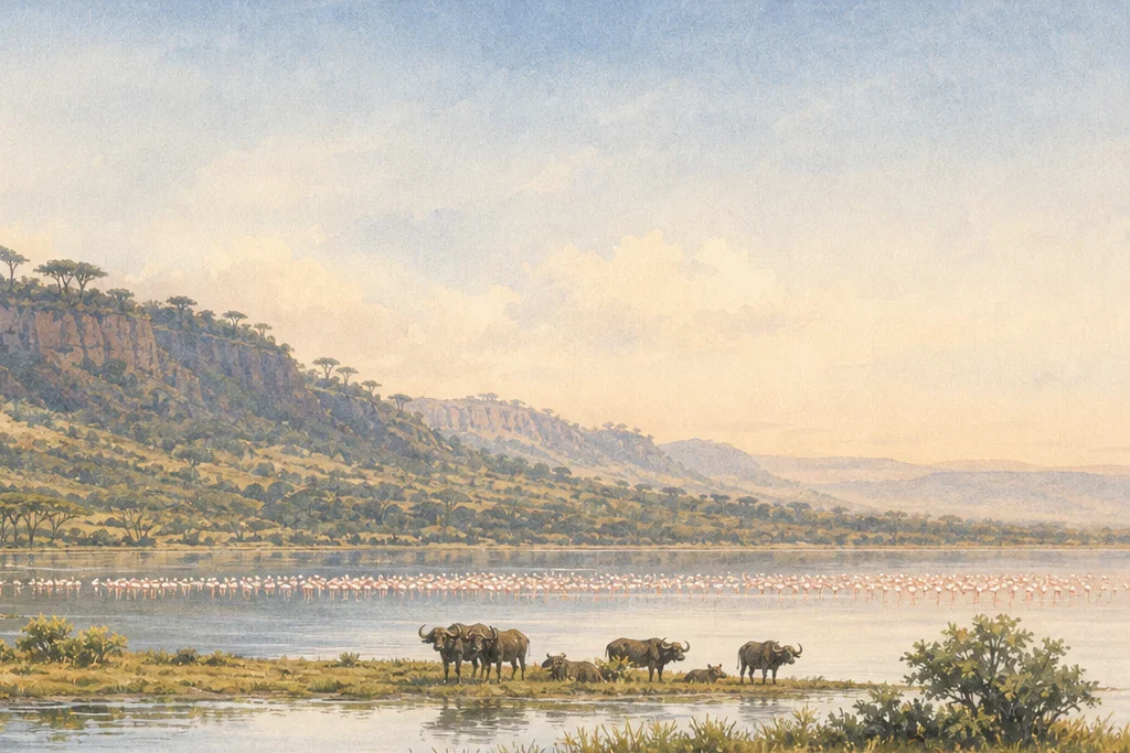 Wetland birding planning artwork for Lake Nakuru National Park