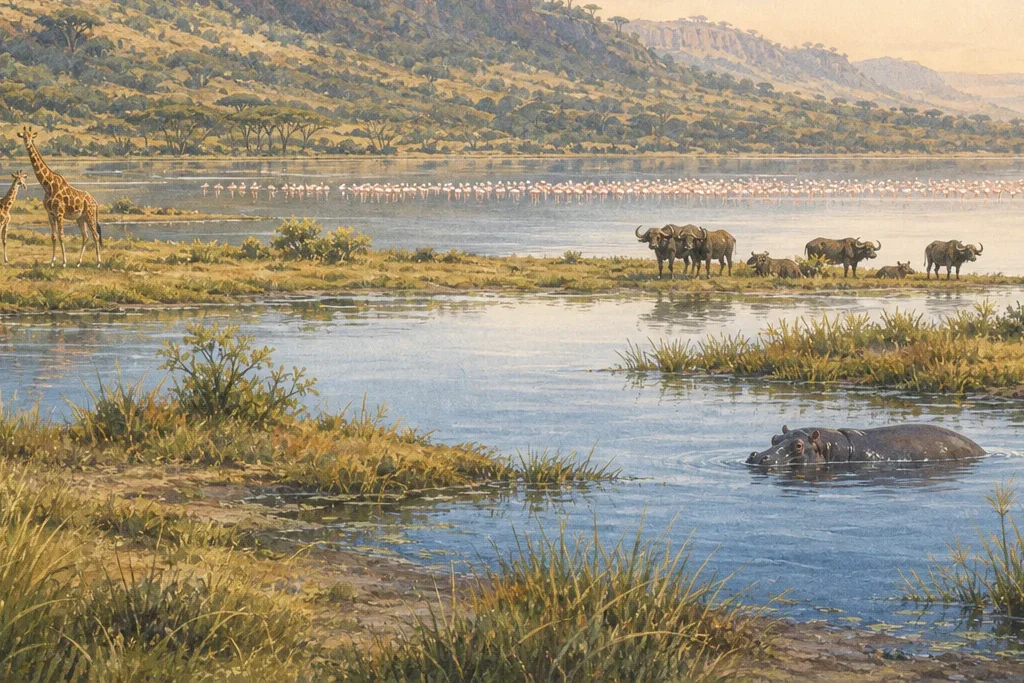 Landscape interpretation planning artwork for Lake Nakuru National Park