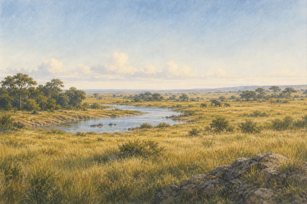 Masai Mara National Reserve habitat and landscape artwork