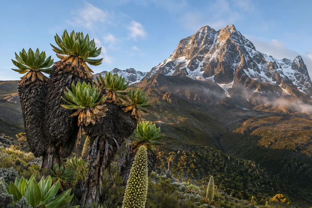 Guided mountain or escarpment trail planning artwork for Mount Kenya National Park