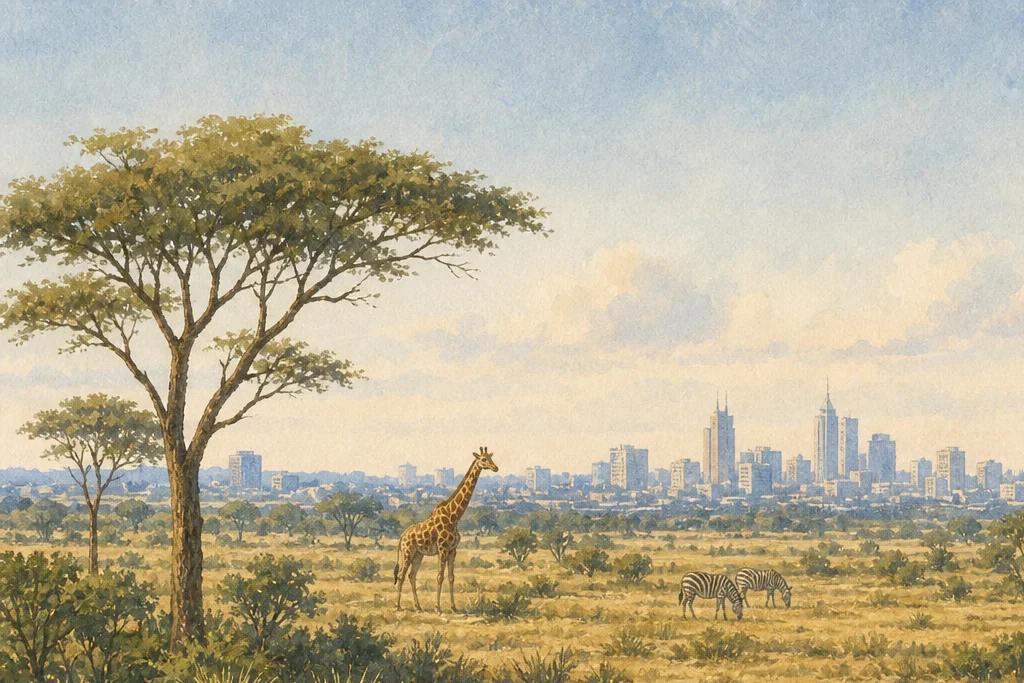 Guided wildlife drive planning artwork for Nairobi National Park