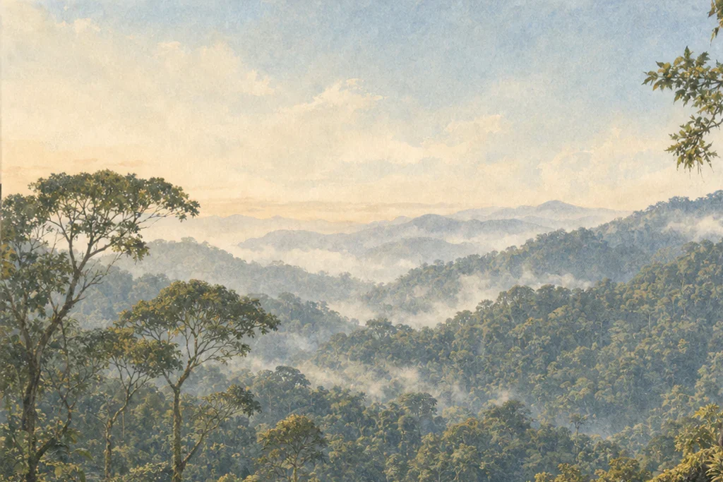 Guided forest walk planning artwork for Nyungwe National Park