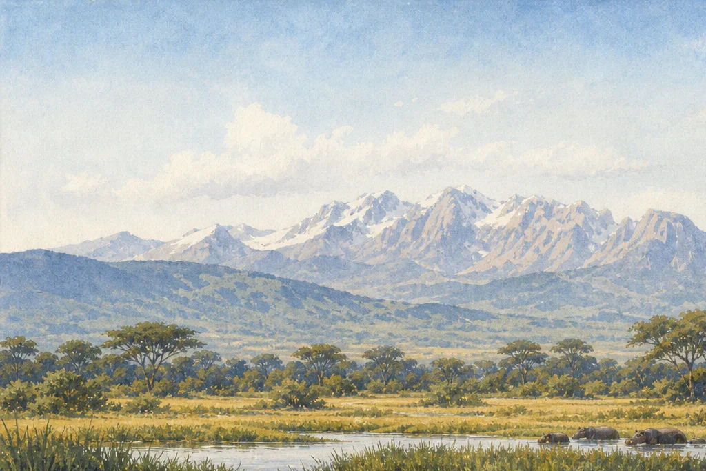 Guided wildlife drive planning artwork for Queen Elizabeth National Park