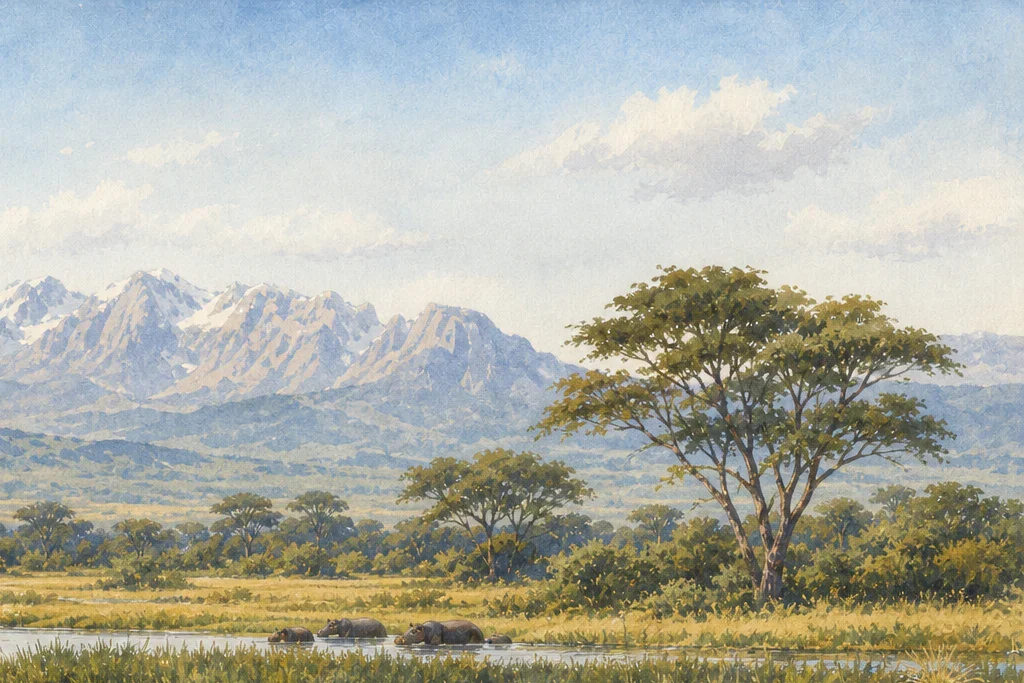 Birding and habitat observation planning artwork for Queen Elizabeth National Park