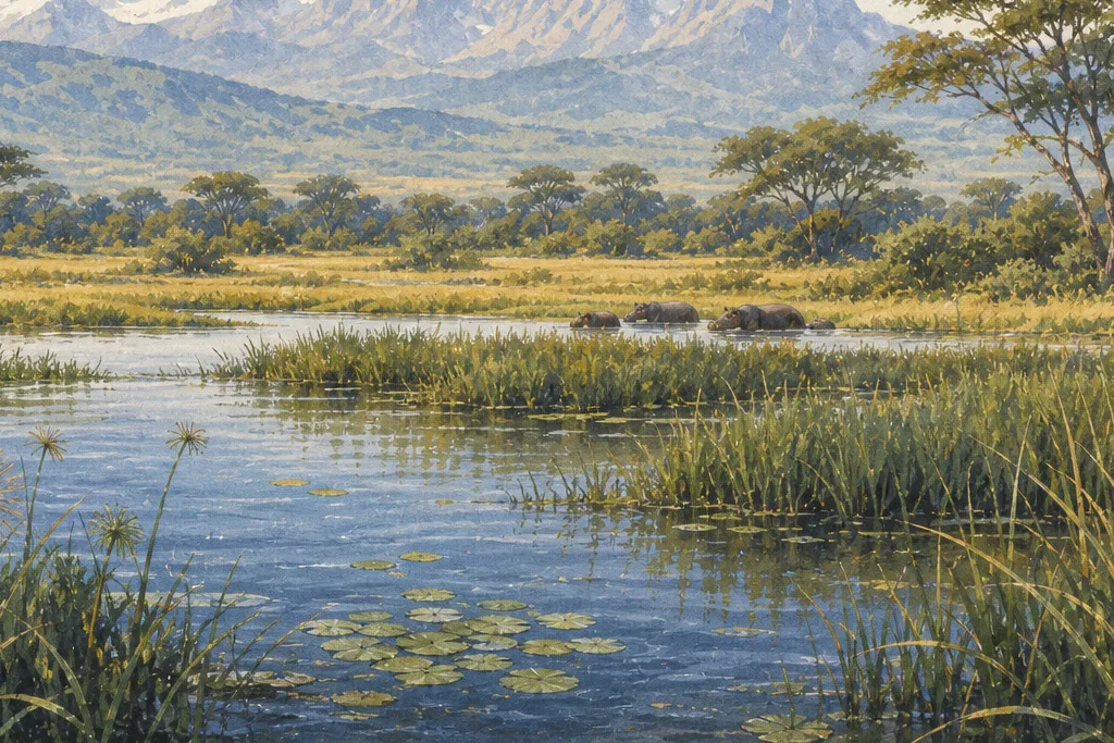 Landscape photography planning artwork for Queen Elizabeth National Park