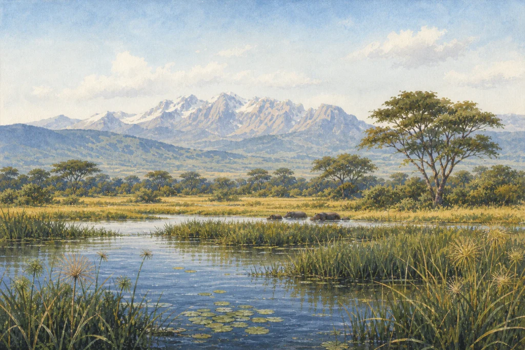 Queen Elizabeth National Park habitat and landscape artwork