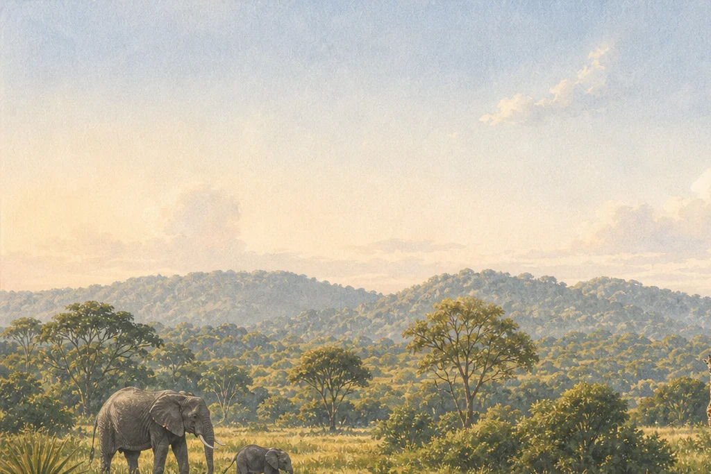 Guided wildlife drive planning artwork for Shimba Hills National Reserve