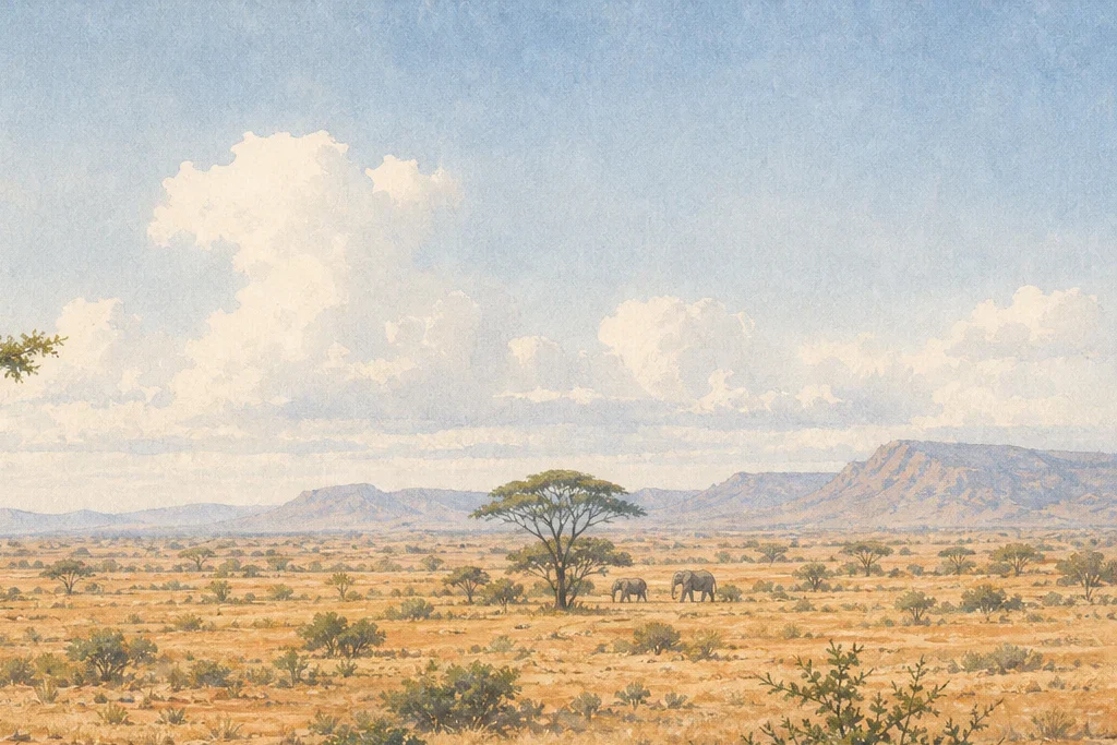 Birding and habitat observation planning artwork for Tsavo East National Park