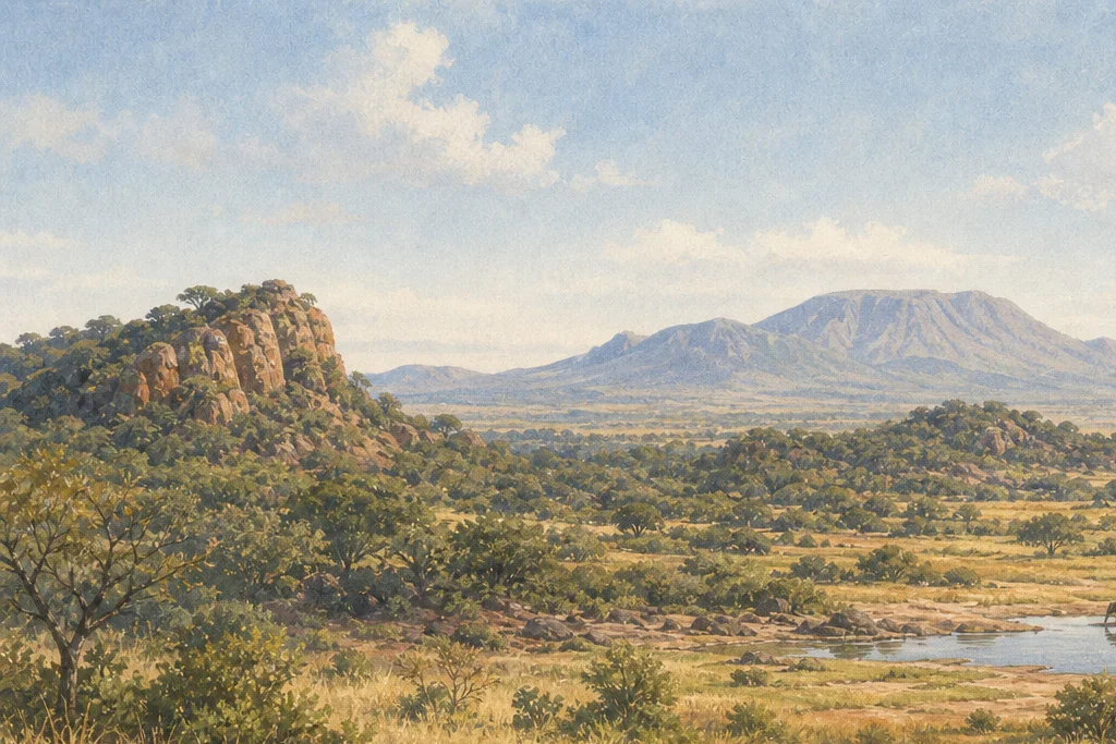 Guided wildlife drive planning artwork for Tsavo West National Park