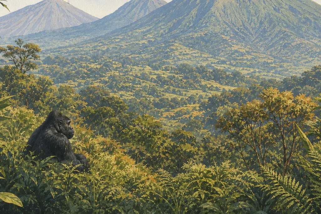 Primate and canopy observation planning artwork for Volcanoes National Park