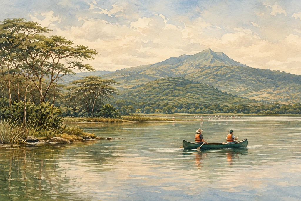 Canoeing on a Momella lake in Arusha National Park: illustrative landscape