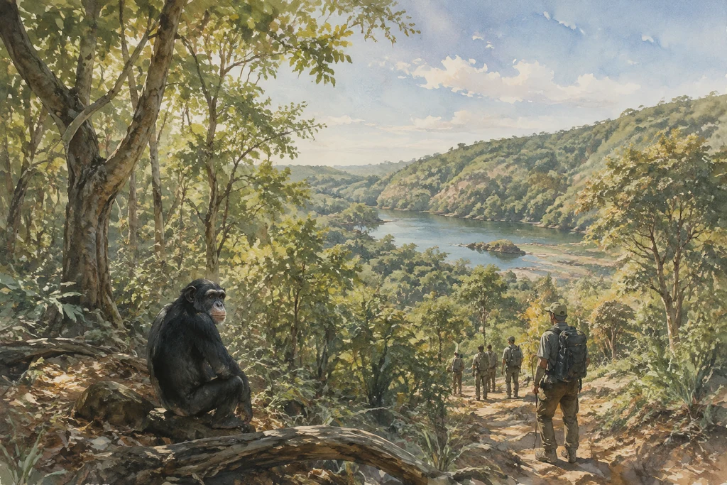 Chimpanzee tracking in Gombe National Park: illustrative landscape