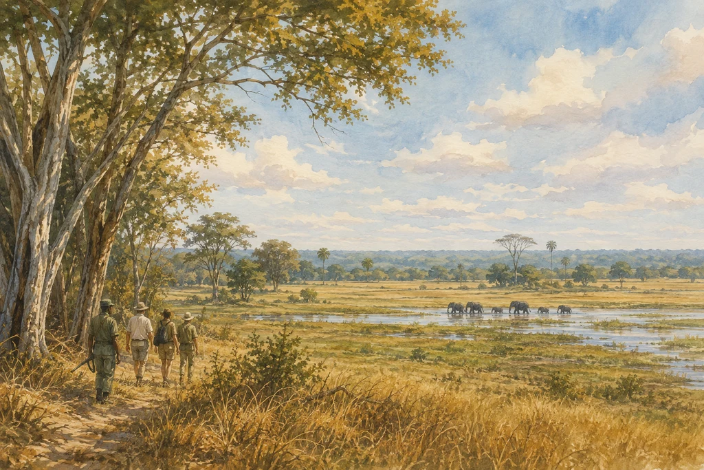 A ranger-led floodplain walk in Katavi National Park: illustrative landscape