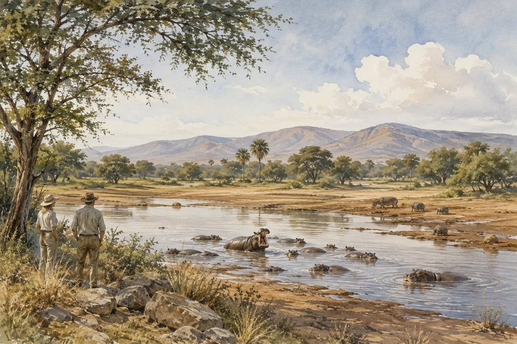 Time at the hippo pools in Mikumi National Park: illustrative landscape