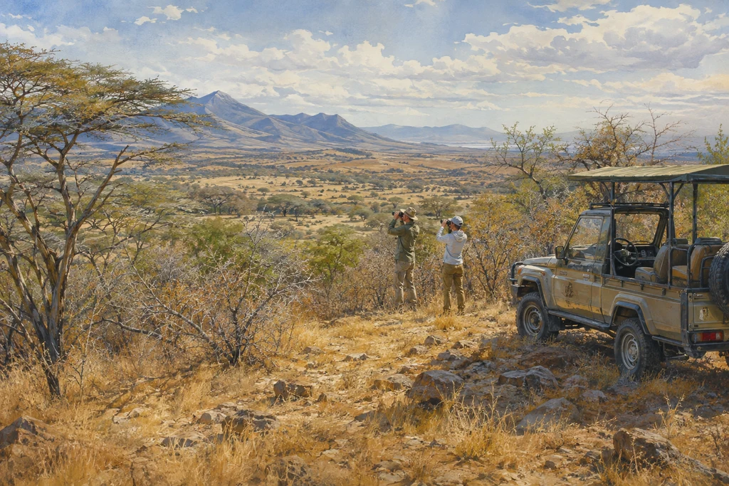Birding beneath the mountain backdrop in Mkomazi National Park: illustrative landscape