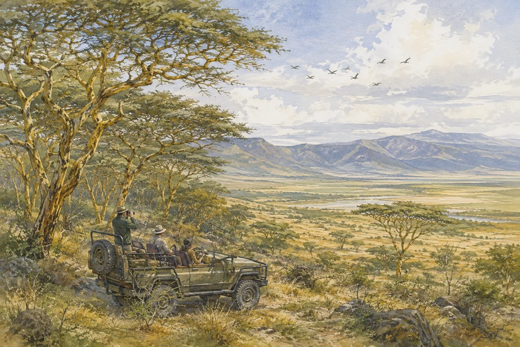 Lerai Forest and wetland birding in Ngorongoro Crater: illustrative landscape