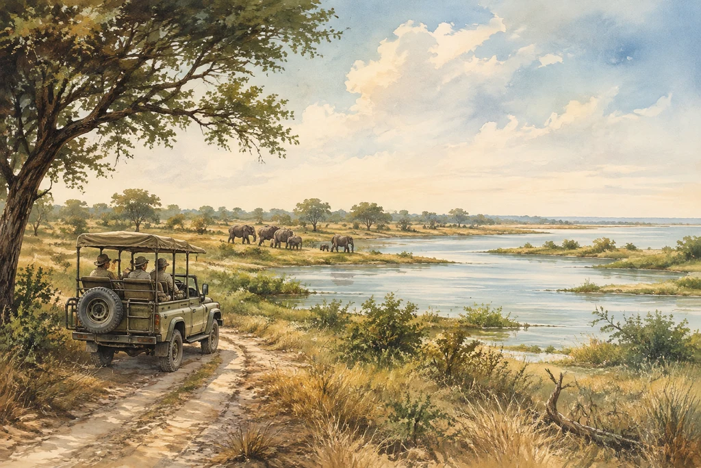 Game drives around the lakes in Nyerere National Park: illustrative landscape