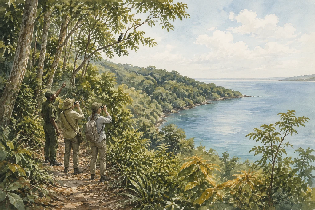 Forest and shoreline birding in Rubondo Island National Park: illustrative landscape