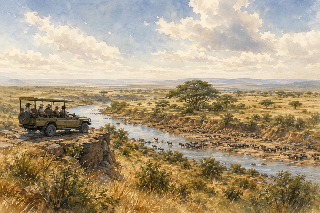 Northern Mara River game viewing in Serengeti National Park: illustrative landscape