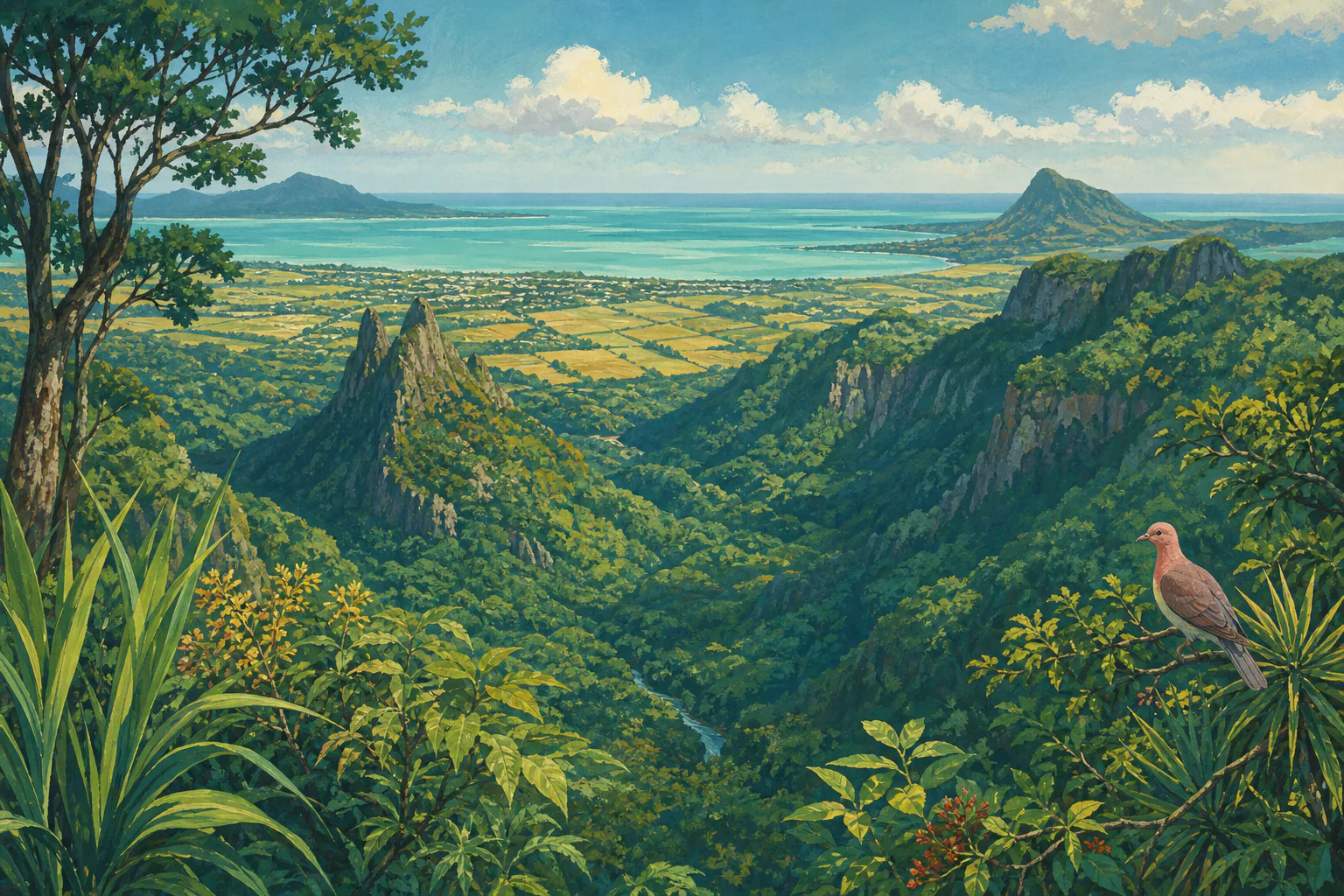 Mauritius volcanic gorges and lagoon