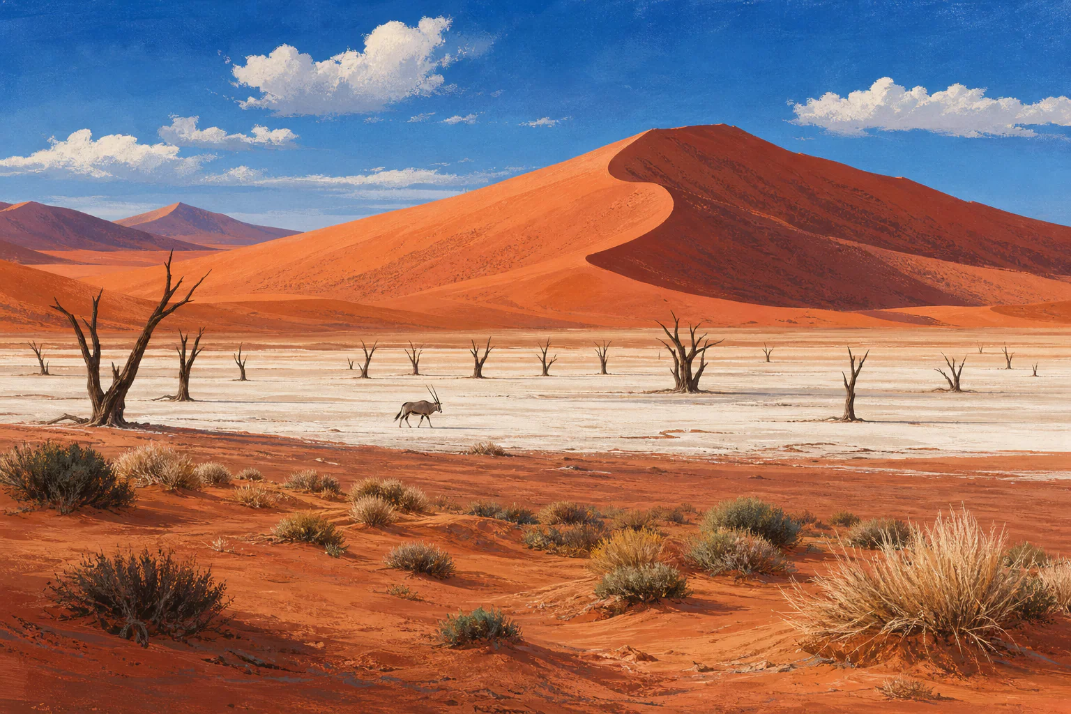Namibian red dunes and clay pan